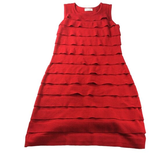 Calvin Klein Tiered Dress * Size 6 ? * Red Cotton *VGC - Picture 4 of 6